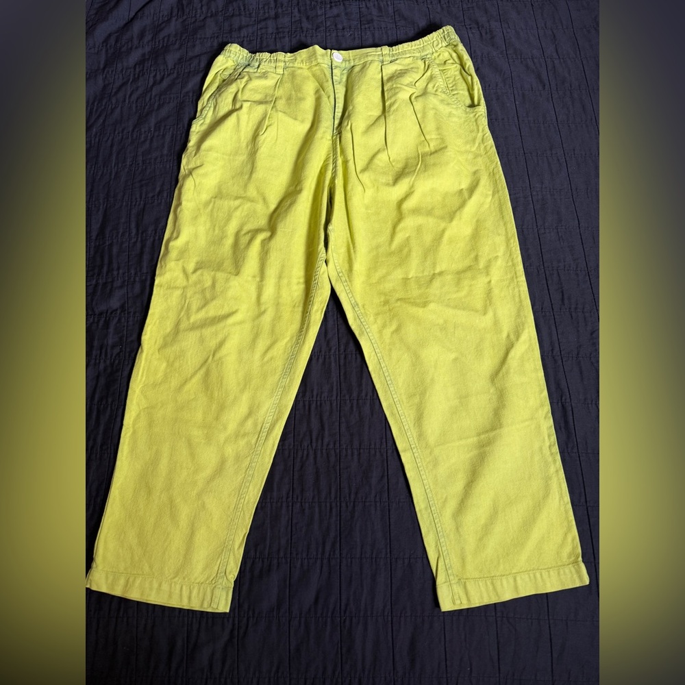 By Anthropologie Lime Neon Green Cotton Blend Button Pants Trousers